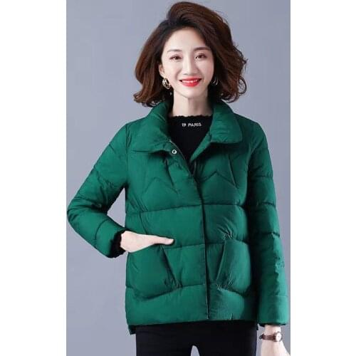 2021 Winter Women Stand collar Short Jacket Cotton padded Coat Thicken Parkas Loose Warm Outwear Plus Size 4XL 5XL Female Tops
