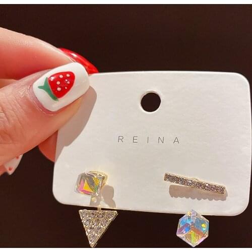 Korean Earrings Fashion Jewelry Statement Earrings Asymmetric Crystal Colorful Stud Earrings For Women Brincos Wholesale