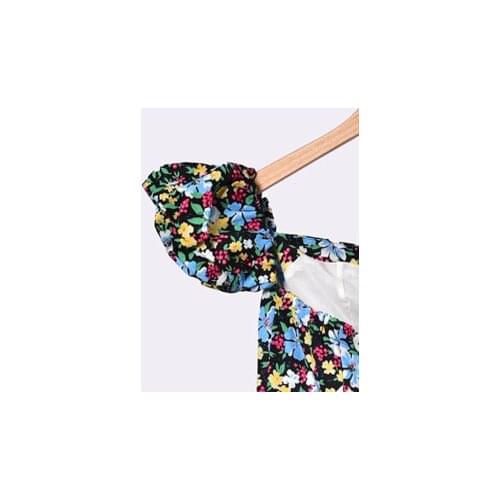 Women Dress 2019 Spring and Summer One-shoulder Puff Sleeve Printed Dress