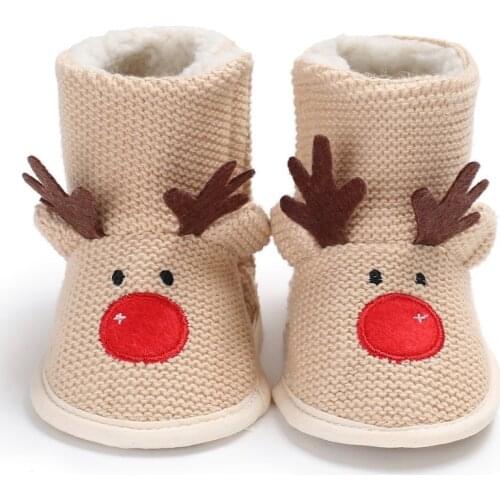 Christmas Deer Winter Warm Baby Newborn Lovely Shoes First Walkers Baby Boy Shoes Wool Boots For 0-18 Month