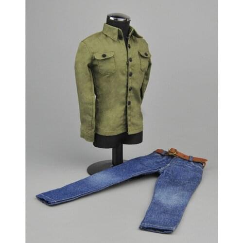 1/6 Soldier Model Trendy Mens Army Green Top + Jeans Clothes Set Fabric 12" Movable Doll Wear