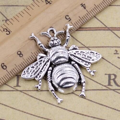 6pcs Charms Bee Hornet Honey Honeybee 40x38mm Tibetan Bronze Silver Color Pendants Antique Jewelry Making DIY Handmade Bracelet