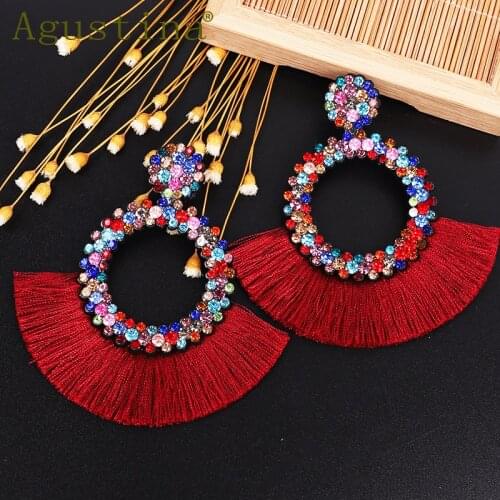 Agustina Tassel Earrings For Women Fashion Drop Earrings Jewelry Earrings Punk Rhinestone red Earring Bohemian Round Earings