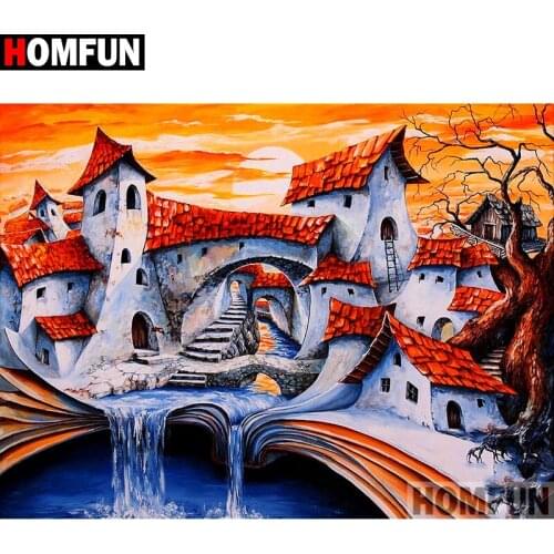 HOMFUN Full Square/Round Drill 5D DIY Diamond Painting "House landscape" 3D Diamond Embroidery Cross Stitch Home Decor A19624