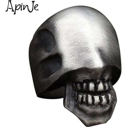 Apinje Real 925 Sterling Silver Big Skull Ring for Men Punk Gothic Rings Biker Man Jewelry