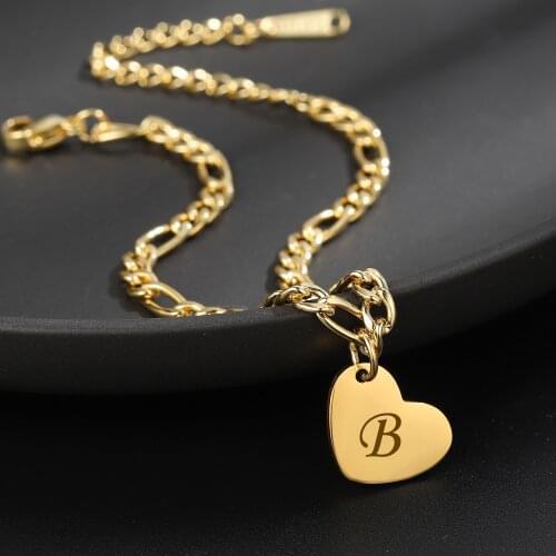 Custom Engrave Name Anklets For Women Stainless Steel Gold Plated Summer Beach Love Heart Charm Ankle Bracelet Bijoux Femme
