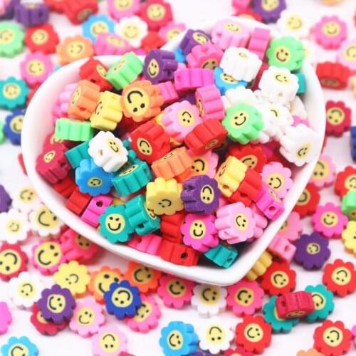 10g 28pcs 10mm*5mm Smiley Beads Sunflower Shape Clay Spacer Bead Polymer Clay Beads For Jewelry Making DIY Handmade Accessories