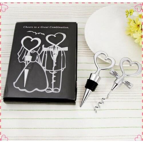 DHL Love Heart Corkscrew Wine Bottle Opener + Wine Stopper Wedding Gift Favors for guests Bottle Opener Set Wedding Decoration