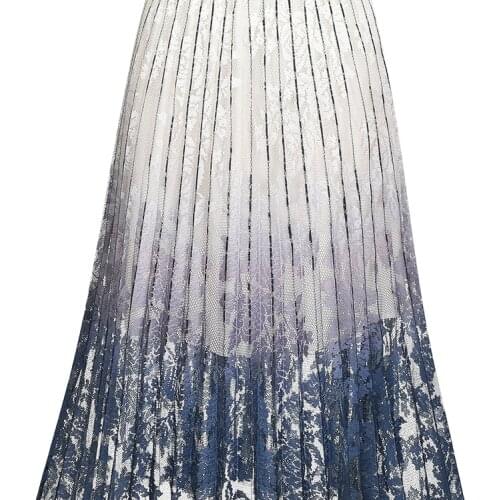 European fashion gradient printed pleated mesh fabric for skirt