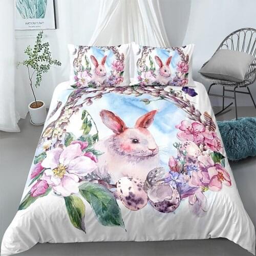 Fanaijia 3d Cartoon Animal Bedding Sets Single Luxury Kids Duvet Cover with Pillowcase 3pcs Cute Rabbit Bed Comforter Full