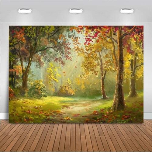 Fall forest Photography background oil painting autumn scenery background for photo studio Golden yellow leaves photocall