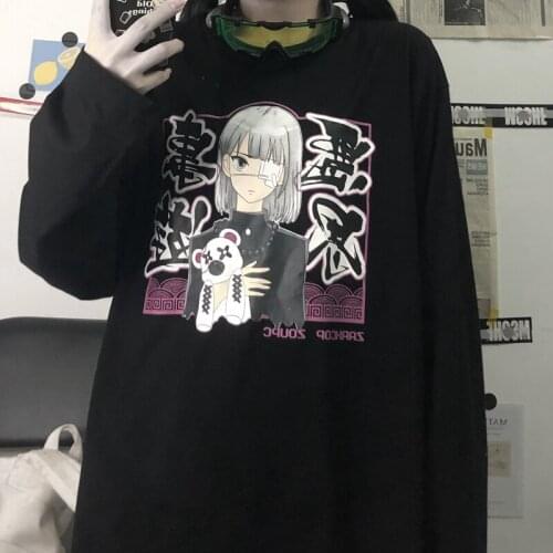 Harajuku Novelty Kawaii Girl Anime Print T-Shirt Full Slevees Personality Brief Clothes O-Neck Minimalist Man Hip Hop Streetwear