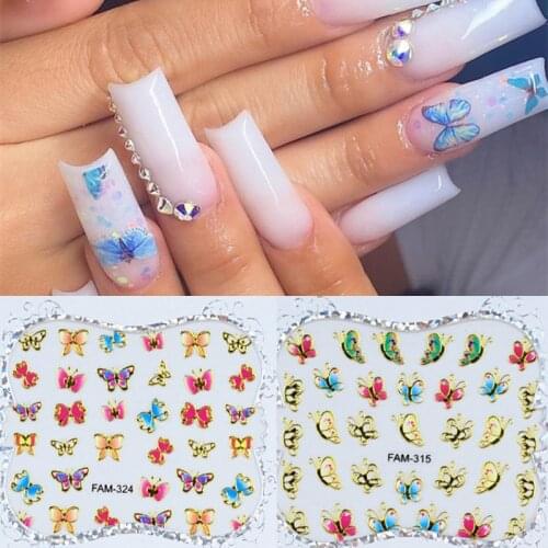 1pcs Holographic Laser Butterfly Nail Art Manicure Stickers Blue Pink Black Spring Themed Nails Decals Nail Art Decorations