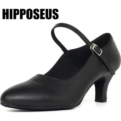 Hipposeus Ballroom Girls Dance-Shoes Women Latin Dance Shoes Ladies Modern Tango Dancing Shoes T-Shoelace Black Salsa Sandals
