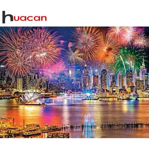 Huacan DIY 5d Diamond Painting City Full Square/Round Drill Diamond Embroidery Landscape Mosaic River Home Decoration