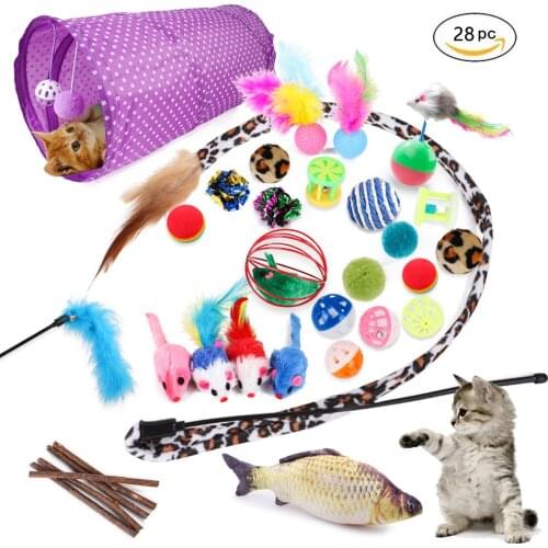 Cat Toy Pet Cat Toy Feather Mouse Funny Cat Tunnel Sisal Ball Molar 28-Piece Set Cat Tunnel cat treat toy