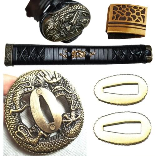 Exquisite A Set of Sword Handle/Alloy Tsuka For Japanese Sword Katana Rayskin & High-grade Fuchi Kashira W/Nice Dragon