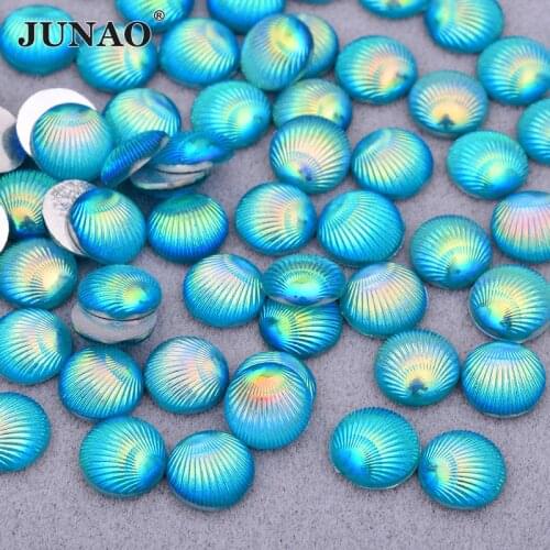 JUNAO 10mm Aquamarine AB Flatback Rhinestones Ornaments Glue on Resin Strass Round Crystal Stones For DIY Craft Scrapbook