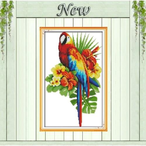 The parrot and flowers decor painting counted print on canvas DMC 14CT 11CT Chinese Cross Stitch Needlework Sets Embroidery kits
