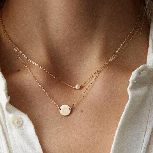 Multi layer Womens charm round piece pendant clavicle chain fashion simple and versatile