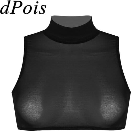 DPOIS Fashion Women Hot Transparent See Through Sheer Mesh Vest Solid Crop Tops Adult Slim Fit Elastic Sexy Tank Top Club Wear
