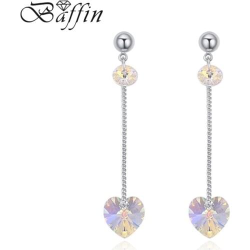 BAFFIN Fashion Long Chain Hanging Earrings For Women Wedding Earrings Jewelry Heart Crystal From Swarovski Stud Earrings