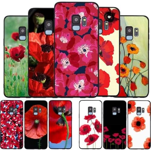Red Poppies flowers pattern black Soft phone Case For Samsung S20 S10 S9 S8 S7 edge Plus Lite Note 8 9 10 A6 A7 A8 A9 2018