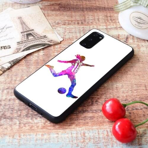 For Samsung Galaxy Girl playing soccer football player silhouette Soft TPU border Samsung Galaxy Case