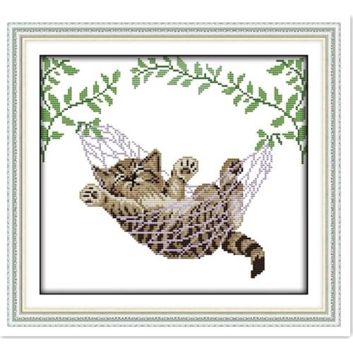 A Cat On A Basket Cross Stitch Kit Chinese Counted Cross Stitch Pattern Embroidery Cross Set DMC Cross Stitch Fabric Painting