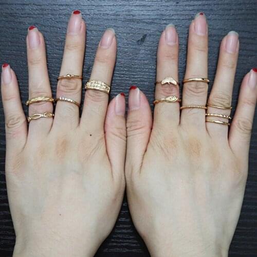12Pcs/ Set Boho Women Rings Set line carving gold color with crystal Midi Ring set Charm Lady Lover Gift J004