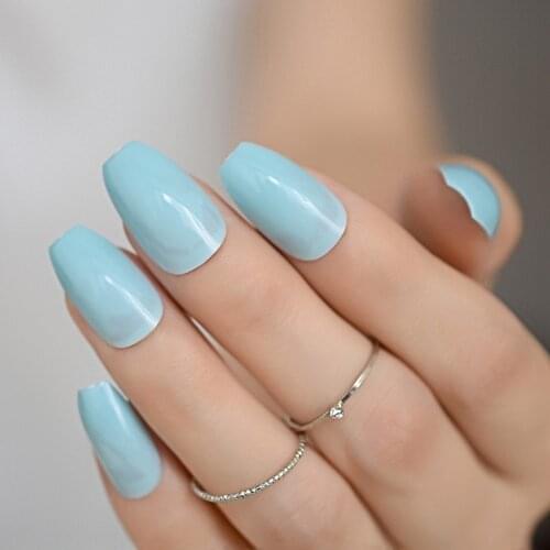 Dream Light Green Cyan Ballerina Nail Art Tips False Fake Coffin Nails Flat Shape Full Cover Beauty Women Wear Manicure Tool