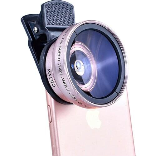 Phone Lens 2 in 1 Set 0.45X 37mm 49UV Wide Angle Macro with Universal Clip Professional External Lens for Smartphone Pic Video