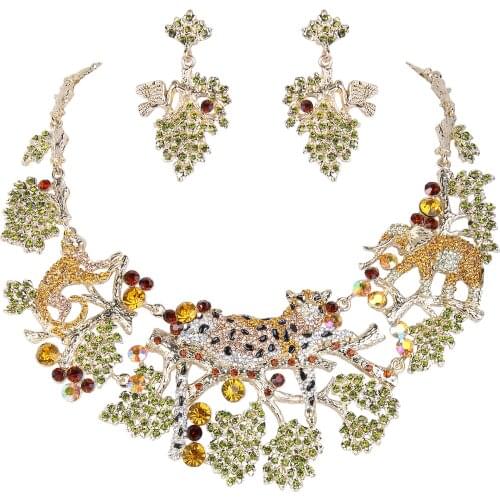 Animal Necklace Earrings Women Leopard Choker Monkey Elephant Neck Chain Crystal Jewelry Set Party Mangalsutra Collier Femme