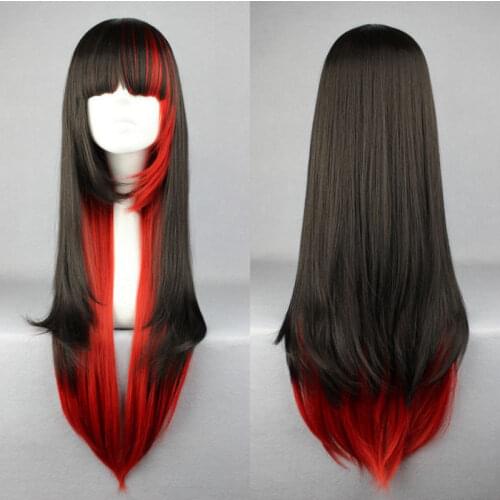Anime Wig Japanese Style Harajuku Long Straight Hair Wig Black Red Women Halloween Cosplay Fashion Anime Party Accessories