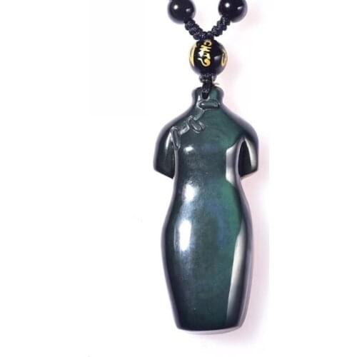 Luck Natural crystal Rainbow obsidian cheongsam pendant Wealth pendant Good Luck Men Women pendant