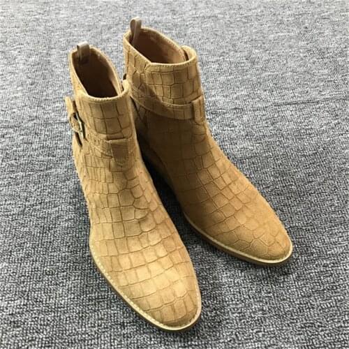High End Handmade Luxury Crack Suede Leather wedge Exclusive punk Boot Real Leather Dress Business Banquet Boot
