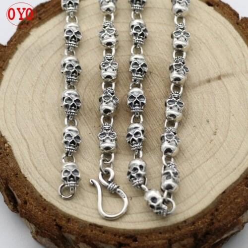 S925 Silver Jewelry Thai Silver Necklace Female Skull Bamboo Necklace for Male Individual Sweater Chain Mens Silver Necklace
