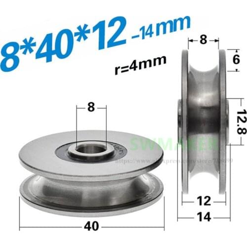 1pcs 8*40*12mm U grooved bearing pulley/roller/guide wheel for 1cm diameter wire rope/10mm track