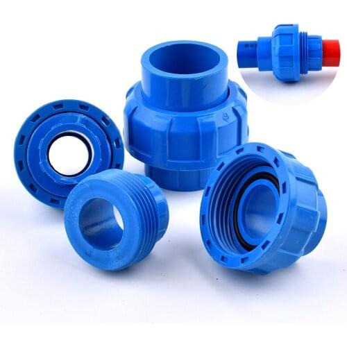 1Pc 20 25 32 40 50mm ID Quality Thickening Blue PVC Union Joint PVC Pipe Connector For Irrigation Garden Hydroponic System