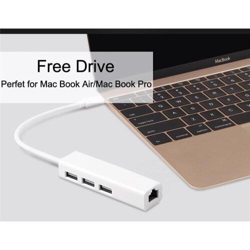 High Performance USB Type C USB 2.0 HUB 3 Ports with rj45 External Wired Network Card Lan Adapter for Macbook Google Chrome Book