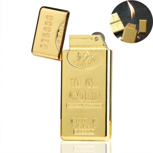 Bullion Shape Cigarette Lighter, Creative Metal Grinding Wheel Gas Lighters, Butane Flame Igniter Gold Brick For Smoking Pipe