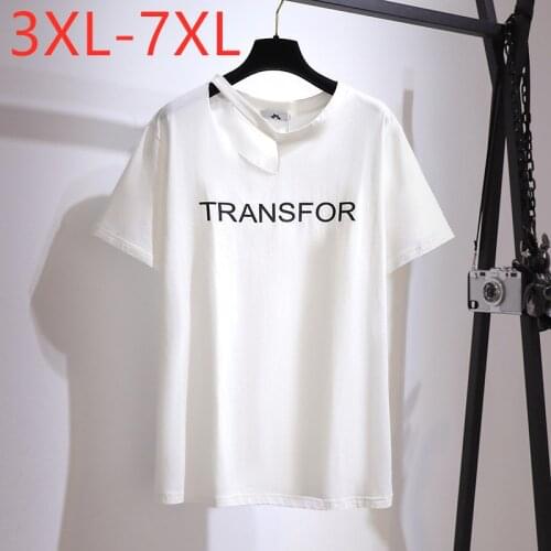 New 2021 Ladies Summer Plus Size Tops For Women Large Short Sleeve Loose Cotton White Print Letter T-shirt 3XL 4XL 5XL 6XL 7XL