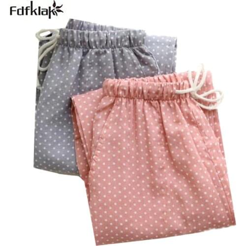 Womens Sleep Bottoms Pajamas Pants Ladies Underwear Trousers Polka Dot Women Lounge Pants Loose Cotton Home Pant Q472