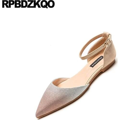 Ladies beautiful flats shoes female chinese breathable sandals party pointed toe 2019 glitter designer women china ankle strap