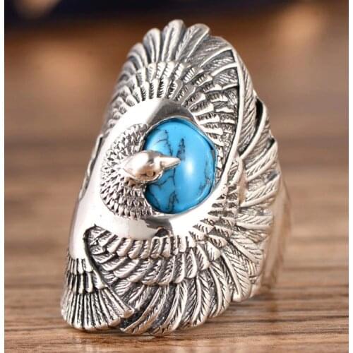925 Sterling Silver & Turquoise Mens eagle wings Ring Rings Jewelry A3951
