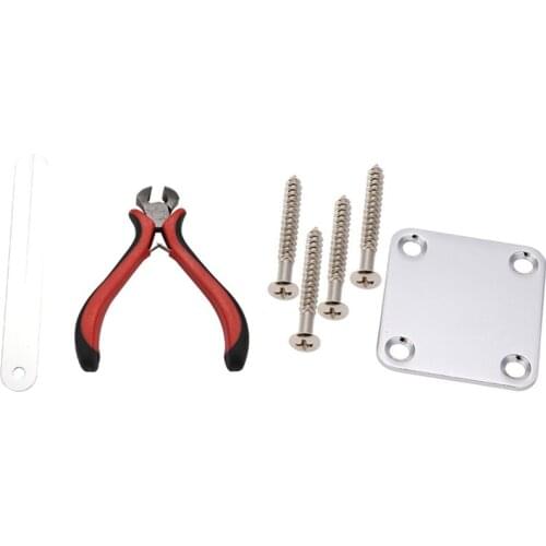 1 Set Electric Guitar Neck Plate and Screws with 1 Set Guitar Fret Puller Protect Fretboard Steel Plate Kit