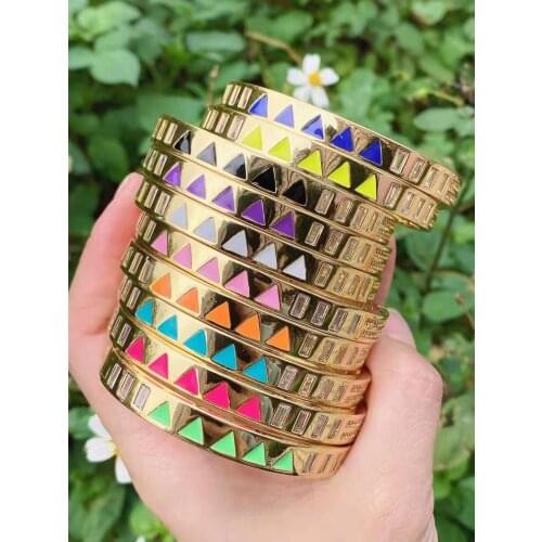 1pc, Trendy Zircon bangle bracelet cuff jewelry Multi color Rainbow Enamel Bangle Bracelet For Women