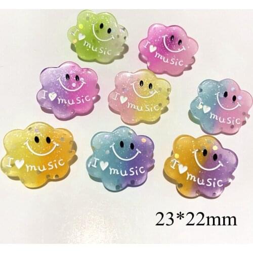 10Pcs Kawaii Cloud Plannar Resin Cartoon Smiling Face Accessories Ear Studs Jewelry Making DIY Headwear Hair Clips Bow Ornament