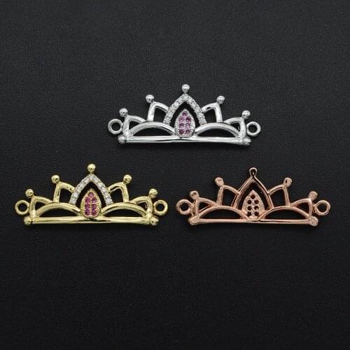 11x28mm 100% CZ Zircon DIY Jewelry Crown Connectors Charm Wholesale Fashion Jewelry Accessories Jewellery Connector