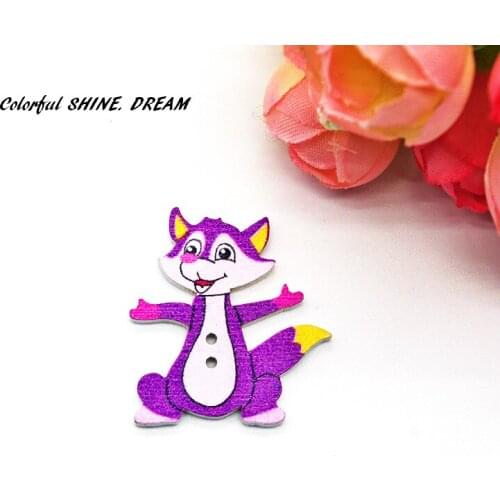 12pcs Wood Buttons Mixed Color Fox Shape Sewing Button Scrapbooking Embellishments Crafts Decorative 32X27mm